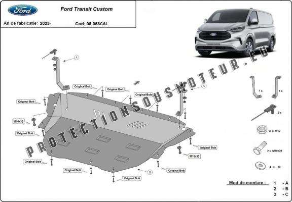 Acier galvanisé cache sous moteur et de la boîte de vitesse Ford Transit Custom