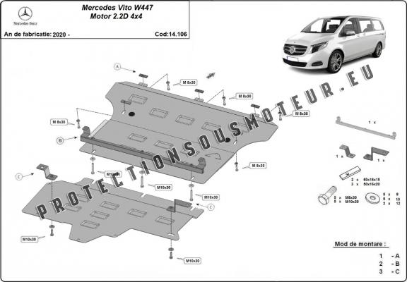 Cache de protection sous moteur et de la boîte de vitesse  Mercedes Vito W447 2.2 D, 4x4